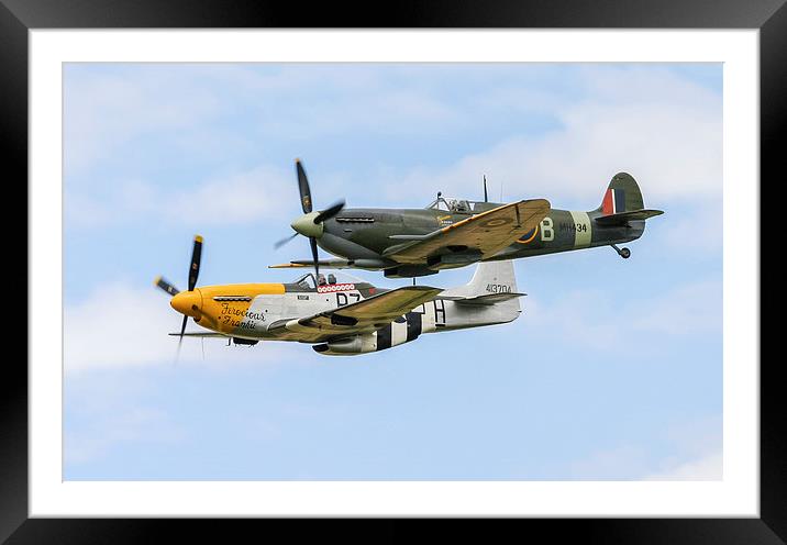  Spitfire and Mustang - Brothers in arms in WW2 Framed Mounted Print by Chris Warham