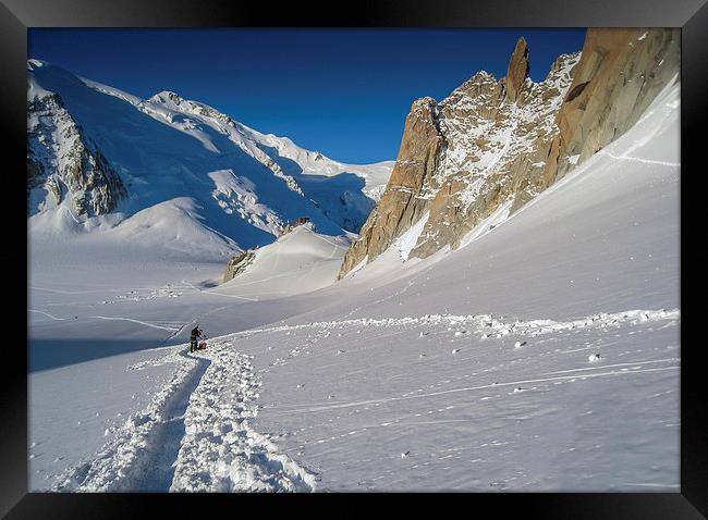  Alpine glacier walking on the Col du Midi glacier Framed Print by Chris Warham
