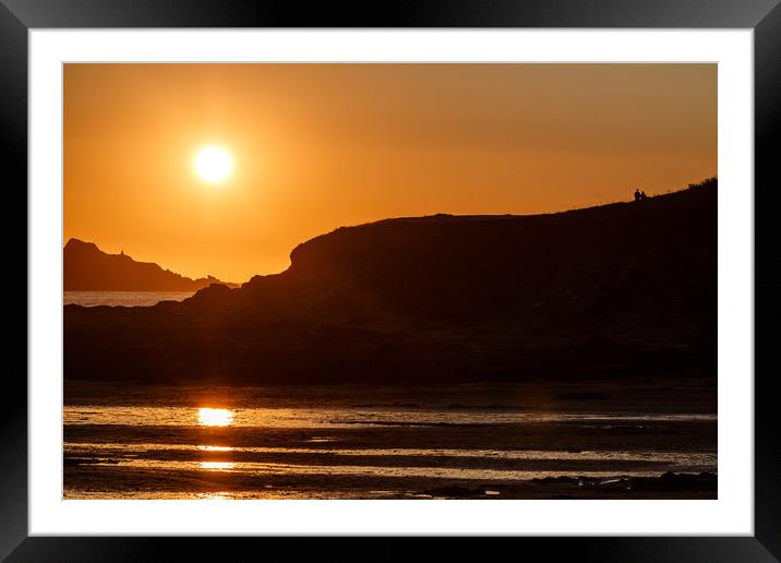 Daymer Bay sunset  - Cornwall Framed Mounted Print by Chris Warham