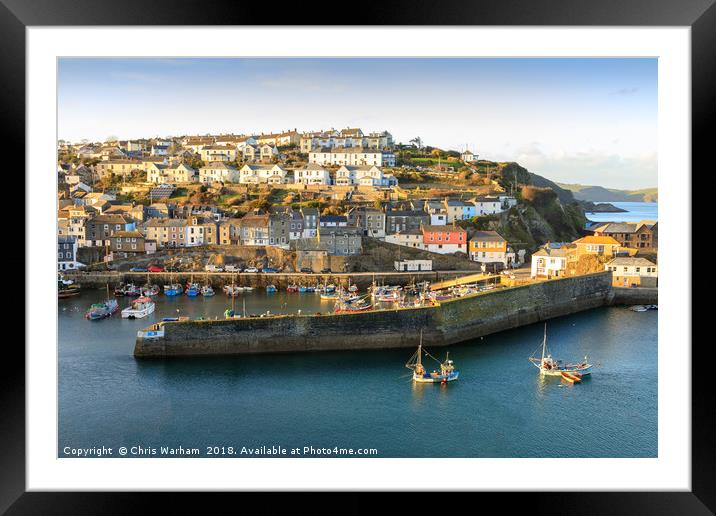 Mevagissey Harbour in evening sunshine Framed Mounted Print by Chris Warham