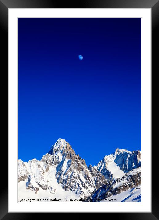 Moon above the French Alps against a deep blue sky Framed Mounted Print by Chris Warham
