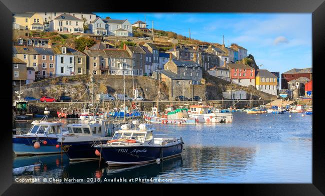 Evening in Mevagissey Harbour Framed Print by Chris Warham