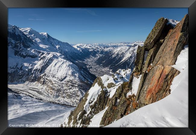 Chamonix Mont Blanc from the flank of Aiguille Ver Framed Print by Chris Warham