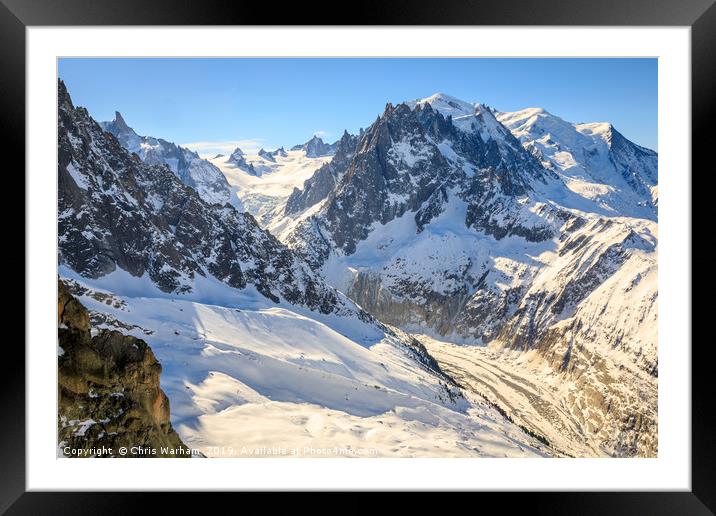 Mont Blanc and the Mer de Glace glacier Framed Mounted Print by Chris Warham