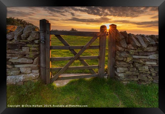 Kerridge Hill - sunset through the gate Framed Print by Chris Warham