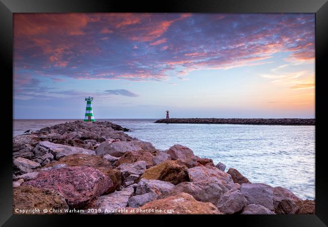 Vilamoura Harbour lighhouse - Algarve Framed Print by Chris Warham