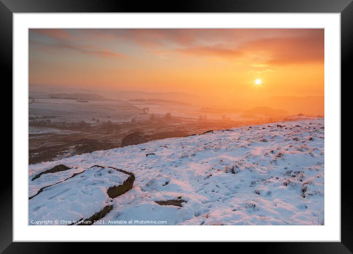 Bakestonedale Moor winter sunset Framed Mounted Print by Chris Warham