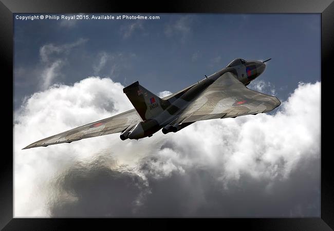 Avro Vulcan power climb and whine - XH558  Framed Print by Philip Royal