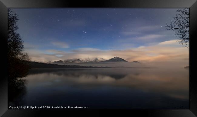 Night Reflection, Snow on Skiddaw, Lake District Framed Print by Philip Royal
