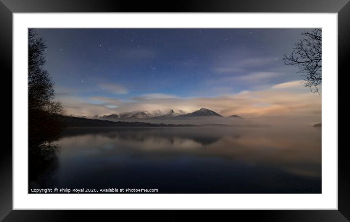 Night Reflection, Snow on Skiddaw, Lake District Framed Mounted Print by Philip Royal