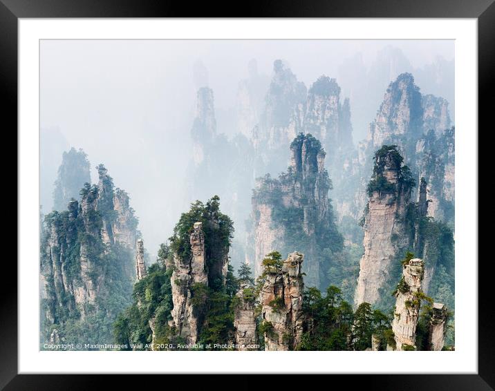 Wall Art print MXI27730: Mountain spires rising from fog at Zhangjiajie National Forest Park Framed Mounted Print by MaximImages Wall Art