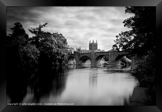 Hereford Cathderal from the river bank Framed Print by john english