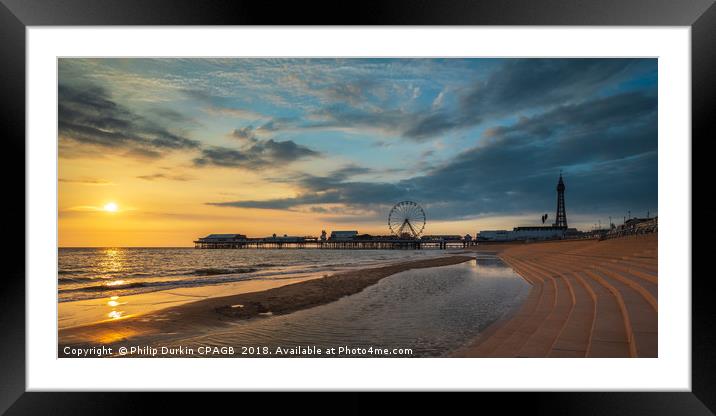 Sunset Over Blackpool Framed Mounted Print by Phil Durkin DPAGB BPE4