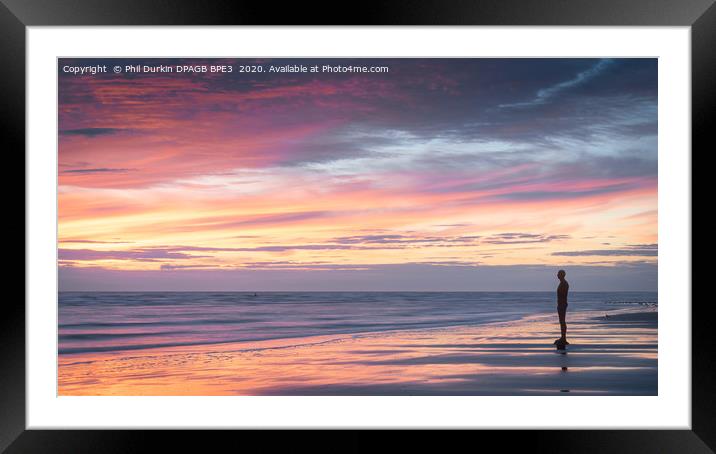 Crosby Beach Statue at Sunset Framed Mounted Print by Phil Durkin DPAGB BPE4