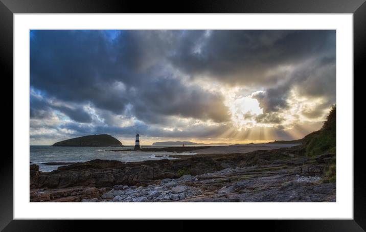 Sun Rays Over Penmon Lighthouse And Puffin Island Framed Mounted Print by Phil Durkin DPAGB BPE4