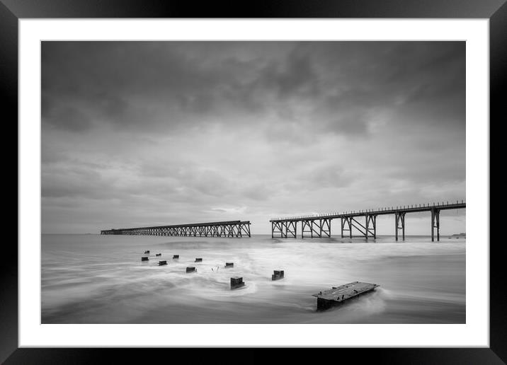 Steetley Pier Monochrome Seascape Framed Mounted Print by Phil Durkin DPAGB BPE4