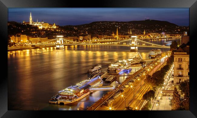 Illuminated Budapest on Danube Framed Print by Phil Durkin DPAGB BPE4