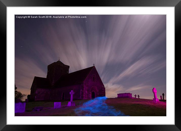  Spooky Night at St. Martha's Church, Guildford Framed Mounted Print by Sarah Scott