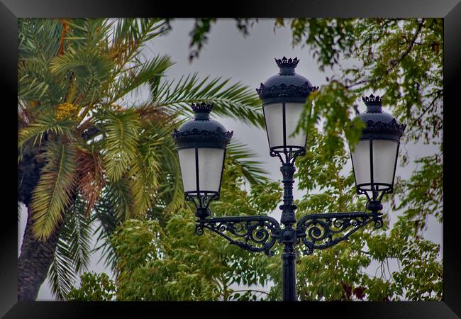 Detail of a street lamp on a rainy day in Carmona Framed Print by Jose Manuel Espigares Garc