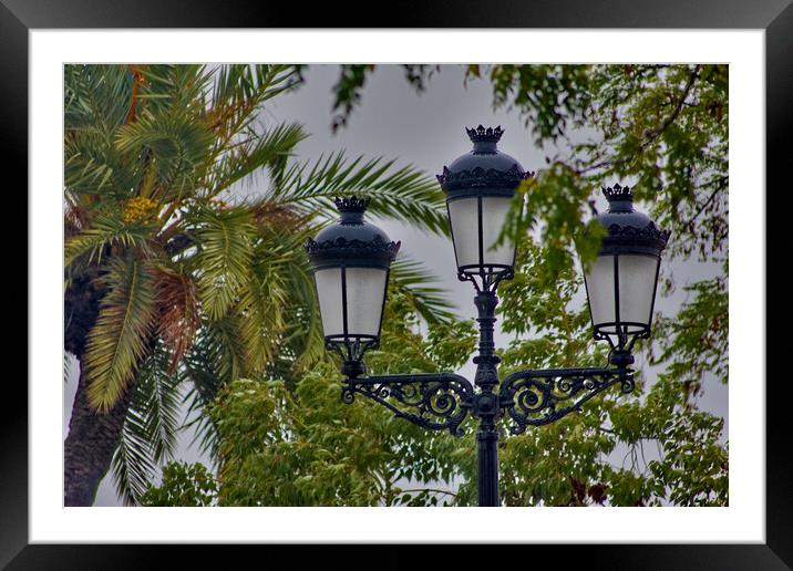 Detail of a street lamp on a rainy day in Carmona Framed Mounted Print by Jose Manuel Espigares Garc