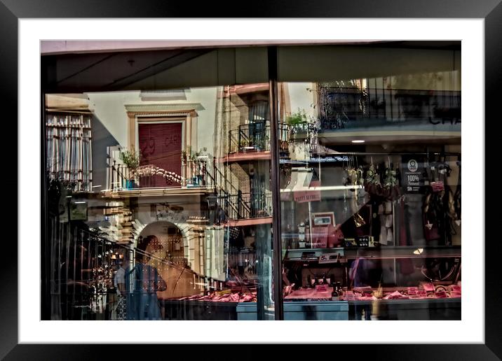 Words, numbers, relections and letters in the streets of Seville Framed Mounted Print by Jose Manuel Espigares Garc