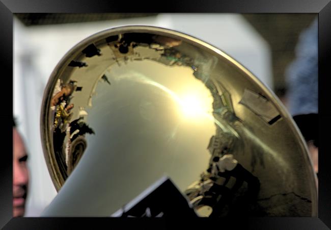 Reflections onn a trombone Framed Print by Jose Manuel Espigares Garc