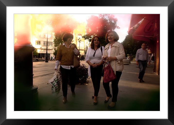 Urban scenes - Women walking in the street Framed Mounted Print by Jose Manuel Espigares Garc
