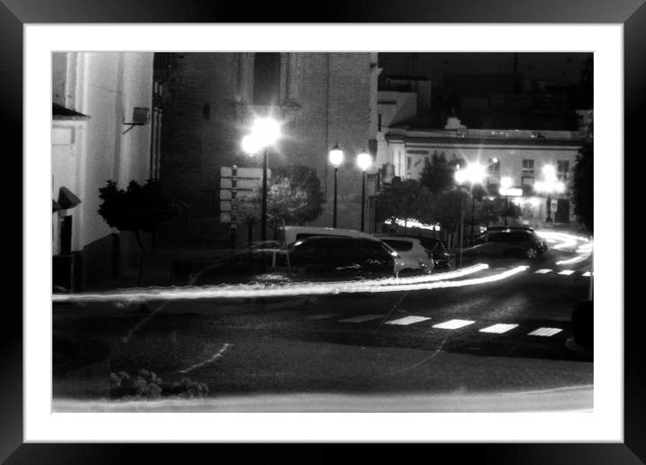 Night photography. Traffic in Carmona at light. Framed Mounted Print by Jose Manuel Espigares Garc