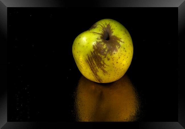 Still life with an apple and its reflection Framed Print by Jose Manuel Espigares Garc