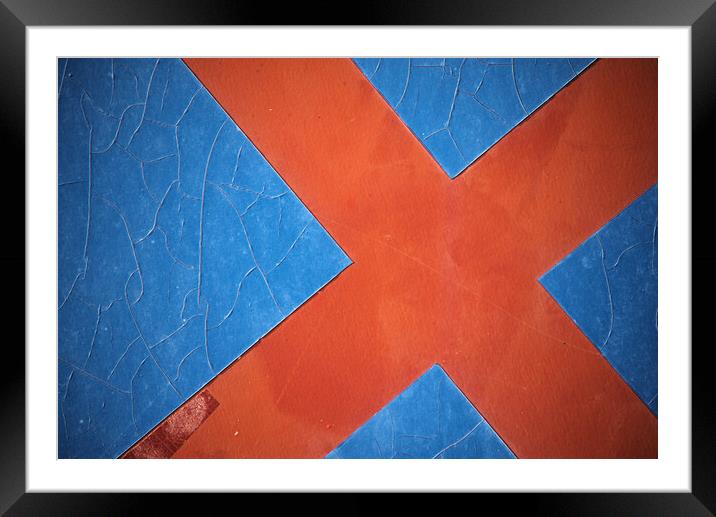 Abstraction of a red cross on a blu background Framed Mounted Print by Jose Manuel Espigares Garc