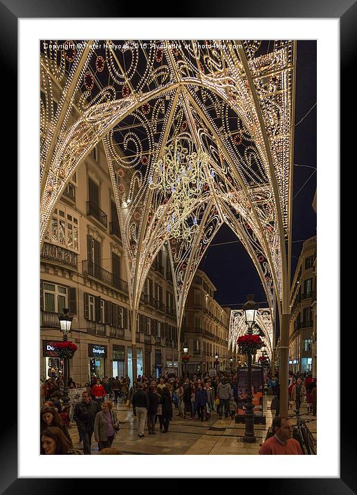 Christmas Lights In Malaga. Framed Mounted Print by Pete Holyoak