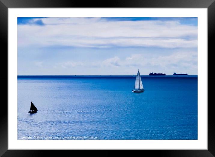 Vessels in the bay. Mounts Bay  Cornwall  Framed Mounted Print by Beryl Curran