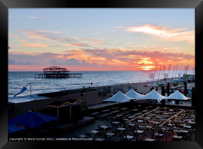 Glowing Sunset Over West Pier Framed Print by Beryl Curran