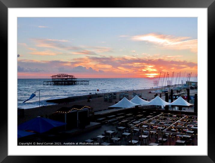 Glowing Sunset Over West Pier Framed Mounted Print by Beryl Curran