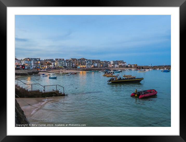Serene Evening Stroll in St Ives Harbour Framed Mounted Print by Beryl Curran