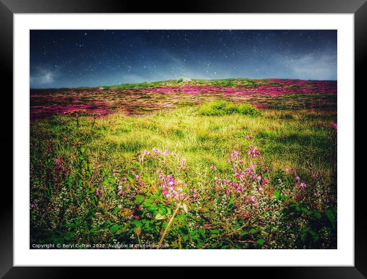 Enchanting Night Sky over Wild Flowers Framed Mounted Print by Beryl Curran