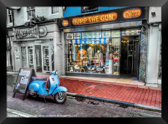 Nostalgic Blue Vespa Scooter in Brighton Framed Print by Beryl Curran
