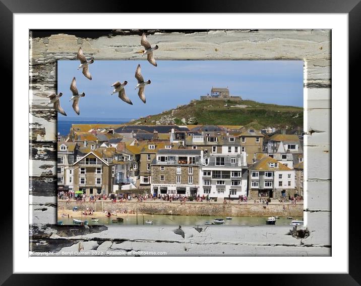 Seagulls View of St Ives Framed Mounted Print by Beryl Curran