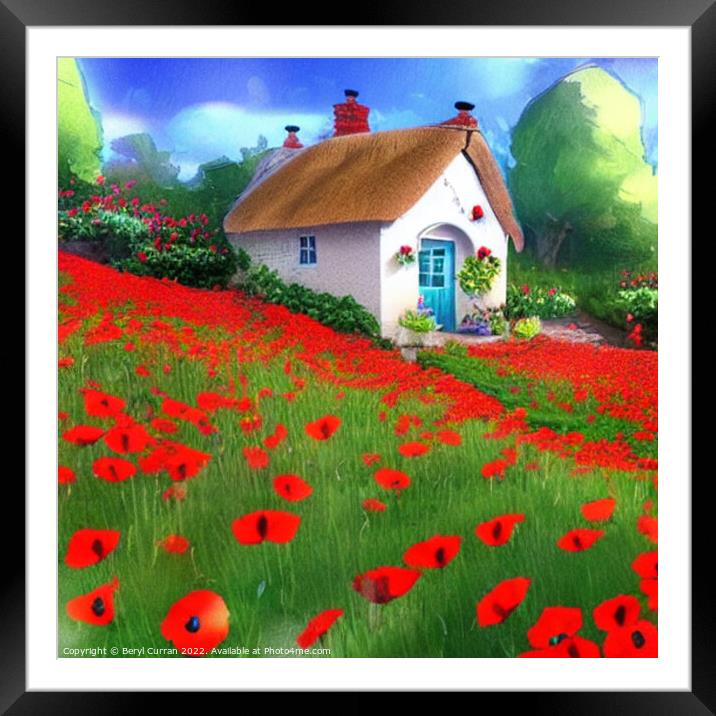 Quaint Thatched Cottage amid Wild Poppies Framed Mounted Print by Beryl Curran