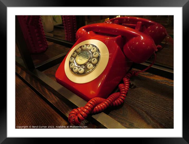 Nostalgic Red Telephone Framed Mounted Print by Beryl Curran