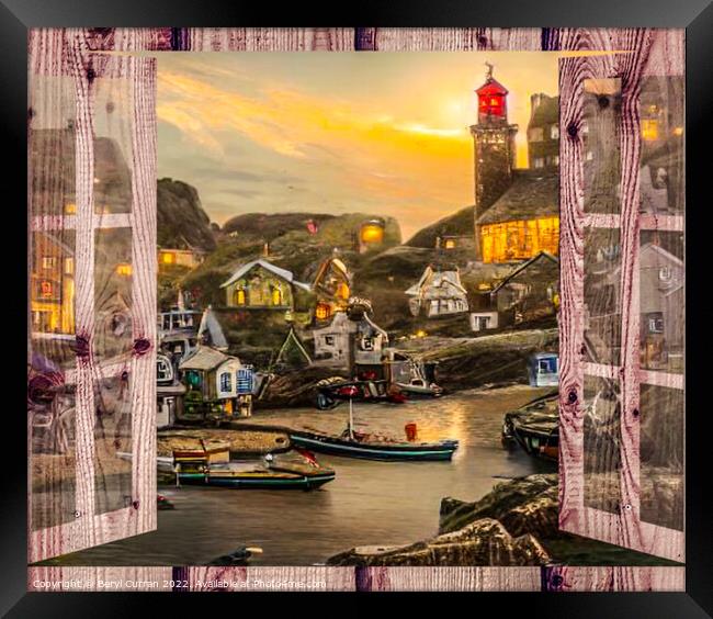 Bustling Cornish fishing village Framed Print by Beryl Curran