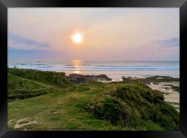 Sunset  Gwithian Towans  Framed Print by Beryl Curran