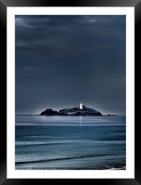 Moody Godrevy Lighthouse  Framed Mounted Print by Beryl Curran
