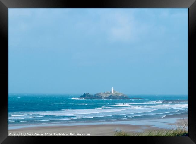 Godrevy Lighthouse Cornish Coast Framed Print by Beryl Curran