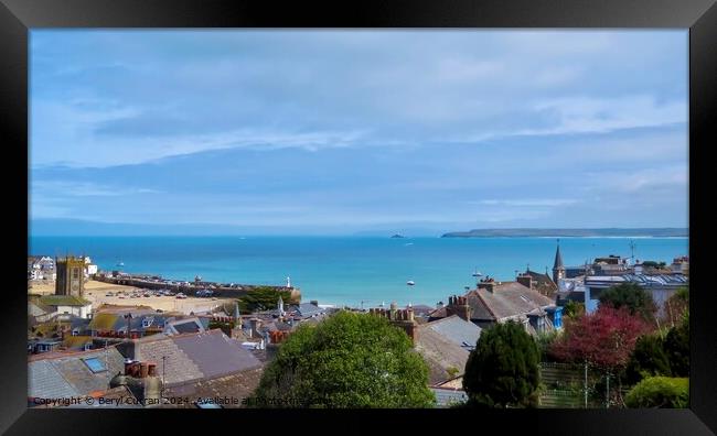 Bird’s eye view St Ives Bay Framed Print by Beryl Curran