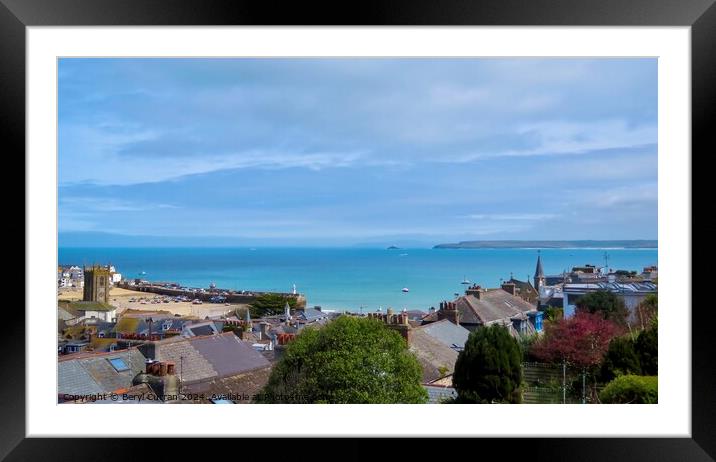 Bird’s eye view St Ives Bay Framed Mounted Print by Beryl Curran