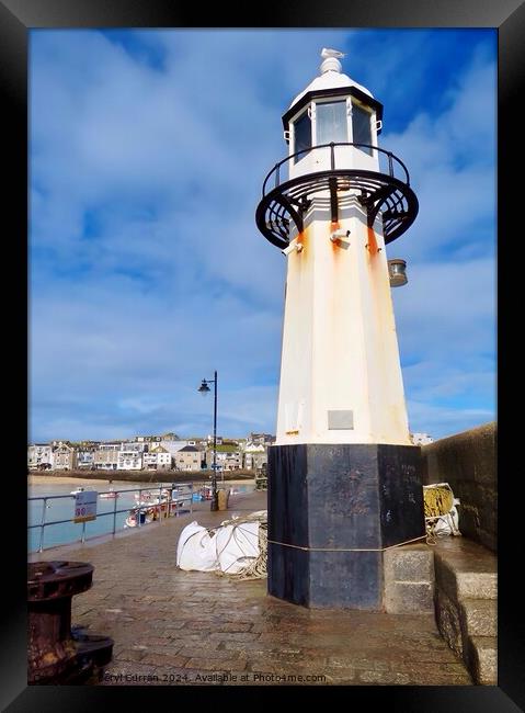 Smeaton’s Pier Lighthouse St Ives Framed Print by Beryl Curran