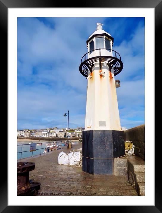 Smeaton’s Pier Lighthouse St Ives Framed Mounted Print by Beryl Curran