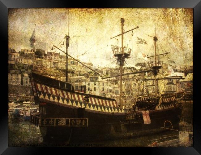 Majestic Golden Hind Galleon Framed Print by Beryl Curran