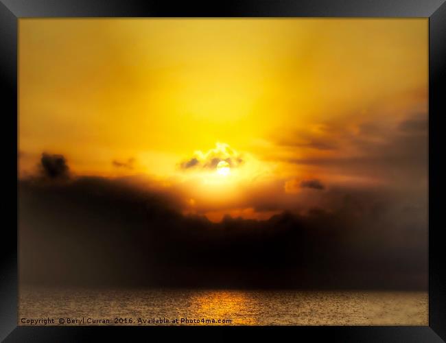 Golden Sunrise Through Moody Clouds Framed Print by Beryl Curran